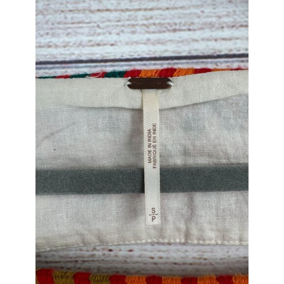 Free People Day Glow Embroidered Mini Dress Women's Small Beige/Red Frayed Hem - Picture 8 of 12